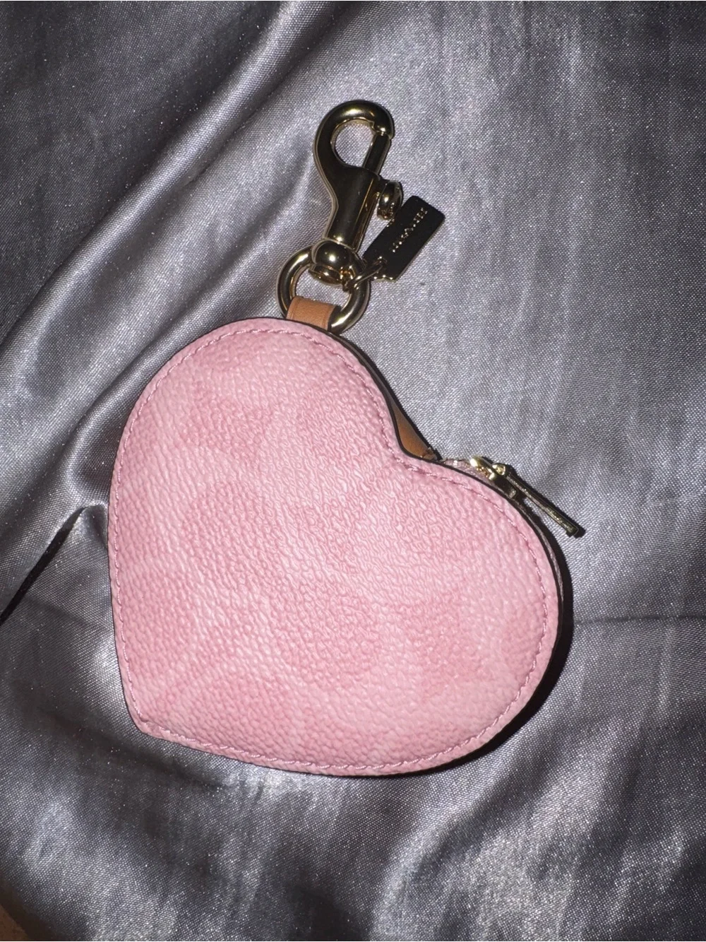 Coach powder Pink Heart Coin Pouch and Strap Keychain Set